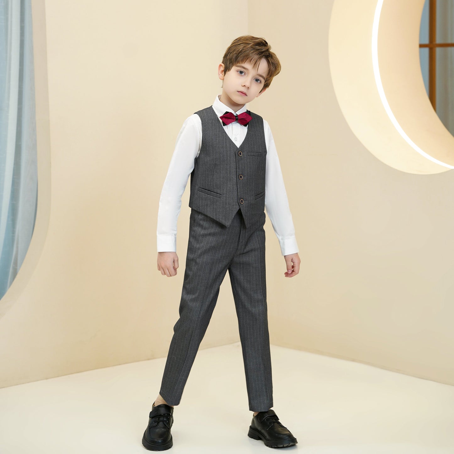 ly1287 Dark Grey Striped Modern 4 Piece Boy's Formal Suits