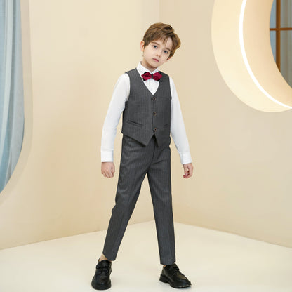 ly1287 Dark Grey Striped Modern 4 Piece Boy's Formal Suits