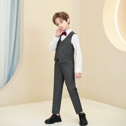 ly1287 Dark Grey Striped Modern 4 Piece Boy's Formal Suits