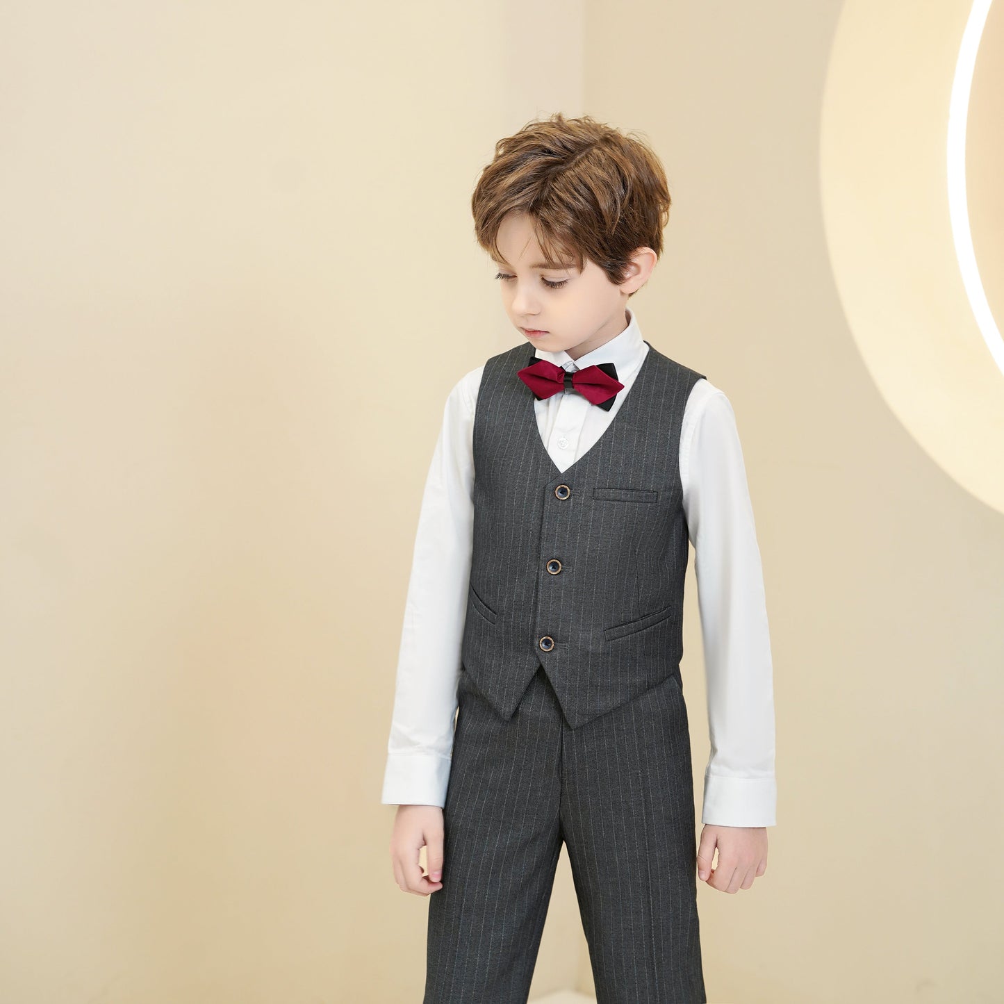 ly1289 Dark Grey Striped Modern 5 Piece Boy's Formal Suits