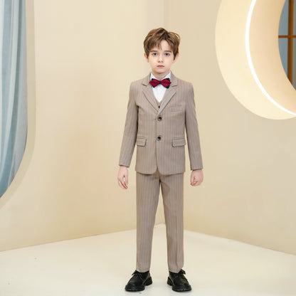 ly1288 Khaki Striped Modern 5 Piece Boy's Formal Suits