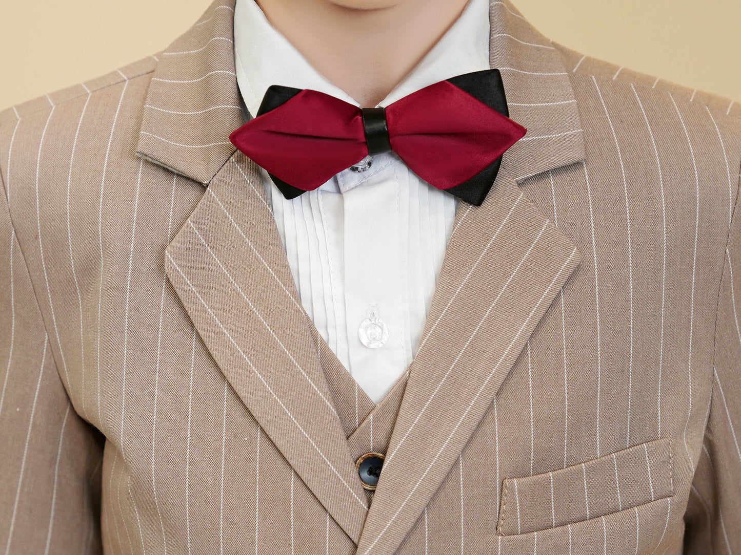 ly1288 Khaki Striped Modern 5 Piece Boy's Formal Suits