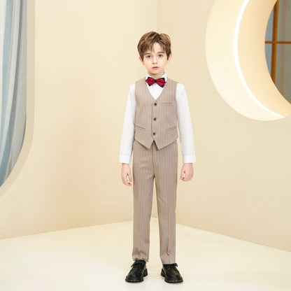 ly1288 Khaki Striped Modern 5 Piece Boy's Formal Suits