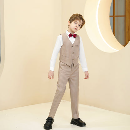 ly1288 Khaki Striped Modern 5 Piece Boy's Formal Suits