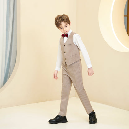 ly1288 Khaki Striped Modern 5 Piece Boy's Formal Suits