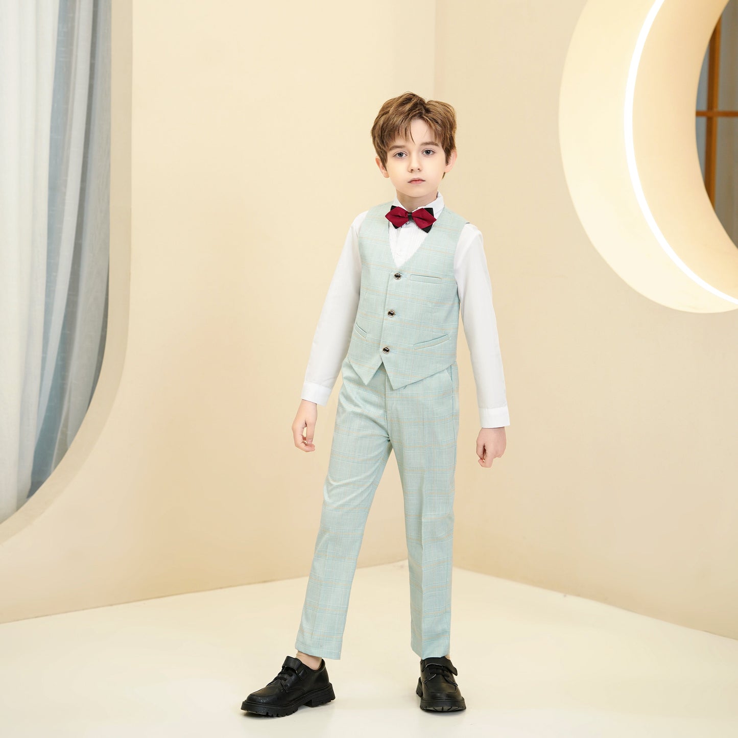 ly1279 Mint Green Plaid Elegant Formal 4 Piece Boys Suits