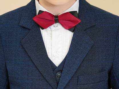 ly1588 Navy Plaid Formal 5 Piece Boys Suits