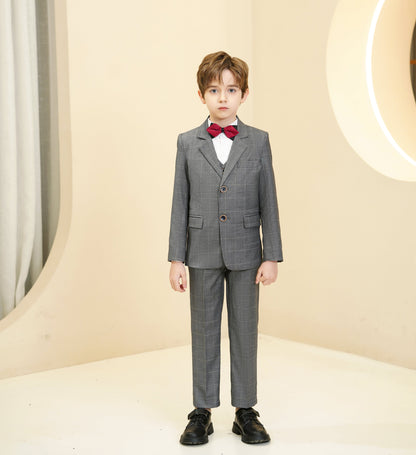 ly1282 Grey Plaid Elegant 5 Piece Boys Suits