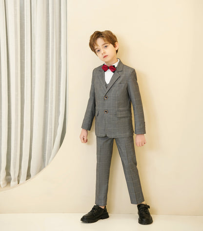 ly1282 Grey Plaid Elegant 5 Piece Boys Suits