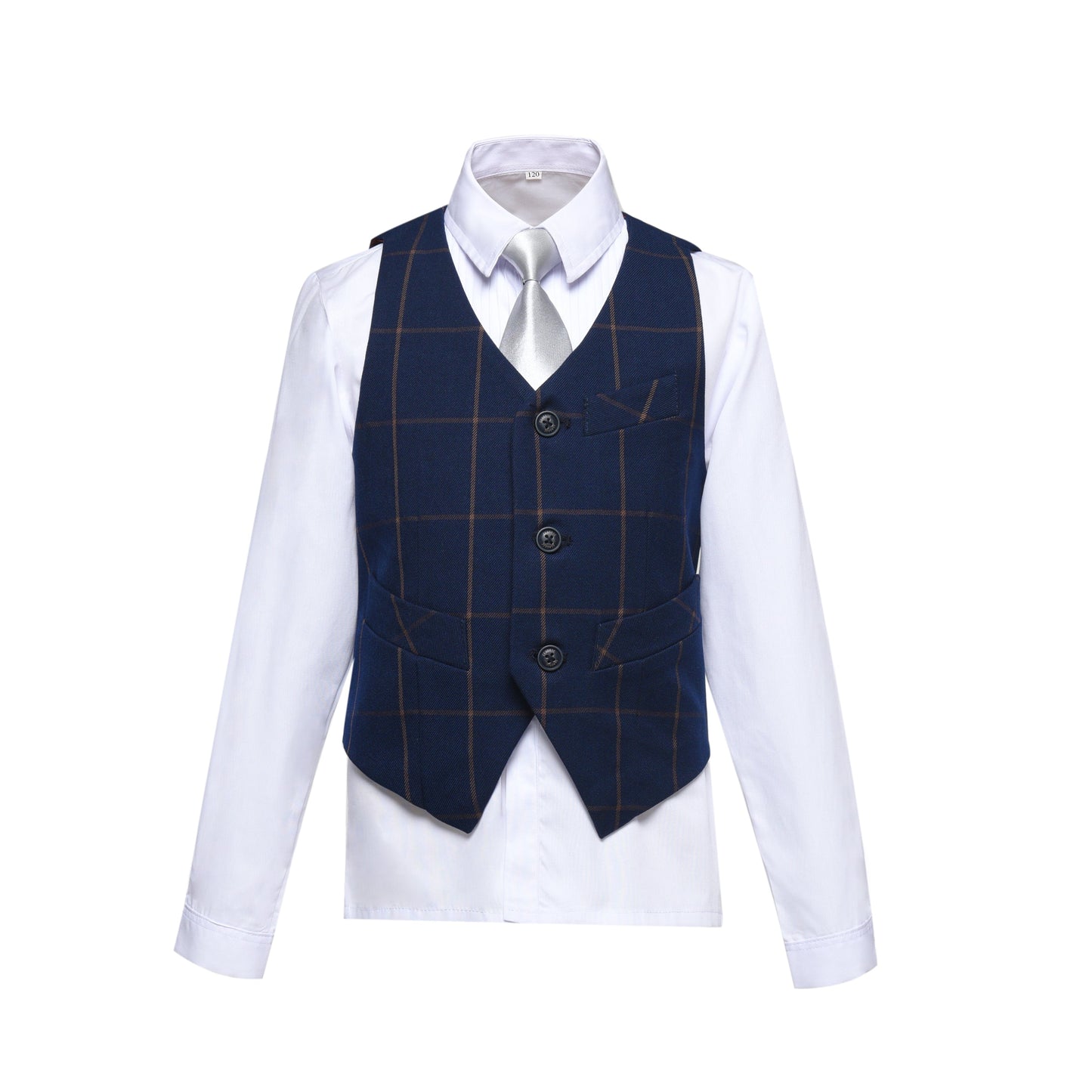 ly1574 Navy Plaid 2 Piece Kids Boys' Vest and Pants Dress Suits Set