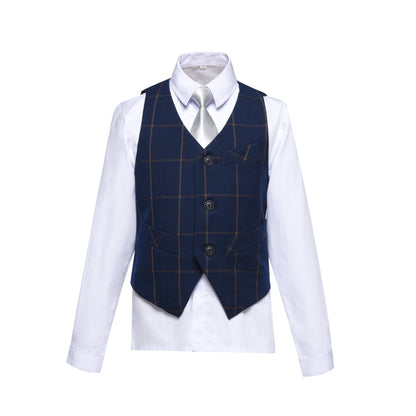 Blue Plaid 3 Buttons Boys Girls Fully Lined Formal Suit Vest