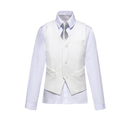 ly1610 White Slim 4 Piece Boy's Formal Suits With Vest+Pants+Shirt+Tie