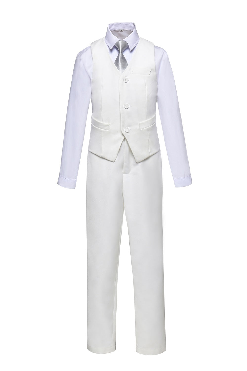 ly1610 White Slim 4 Piece Boy's Formal Suits With Vest+Pants+Shirt+Tie