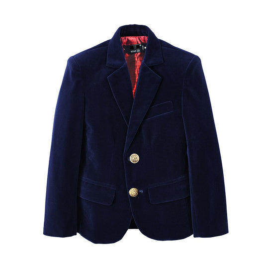 ly1559 Navy Boys Single-Breasted Velvet Blazer