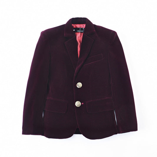 ly1749 Burgundy Boys Bids Fit Single-Breasted Velvet Blazer