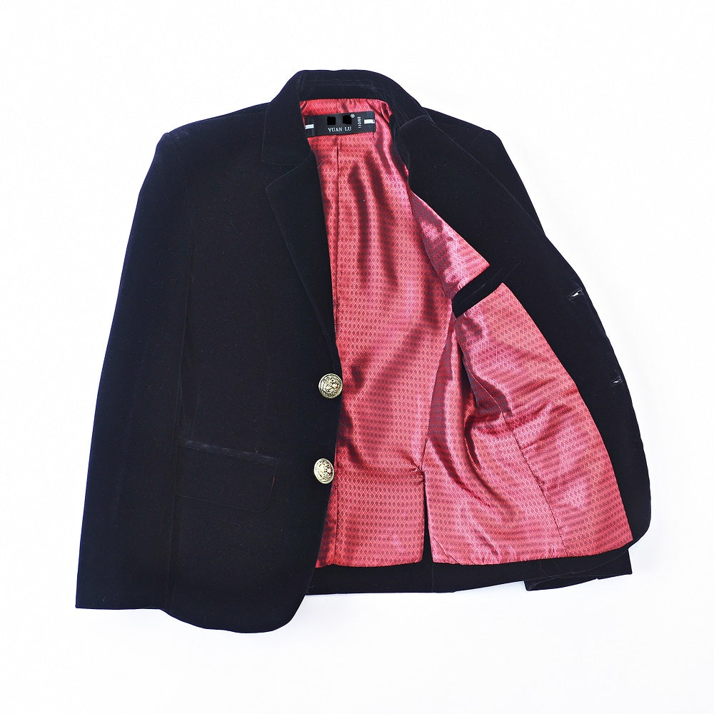 ly1750 Black Boys Single-Breasted Velvet Blazer