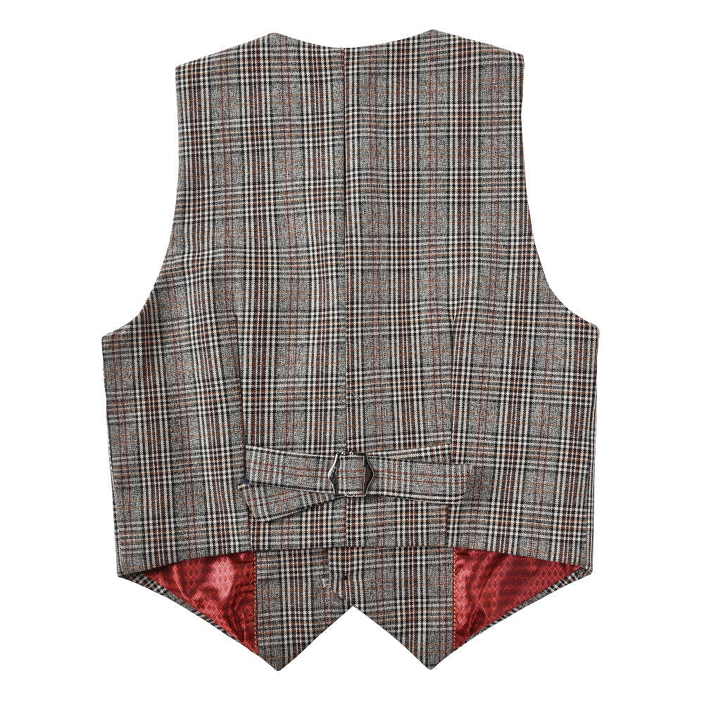 ly1587 Grey and Brown Plaid Formal 5 Piece Boys Suits