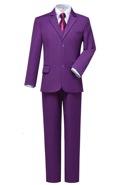 Purple 3 Piece Kids Boys' Formal Fit Blazer Vest and Pants Dress Suits Set