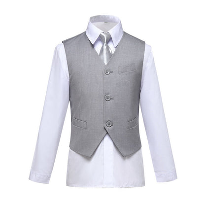 ly1608 Light Grey Classic 4 Piece Boy's Formal Suits With Vest+Pants+Shirt+Tie