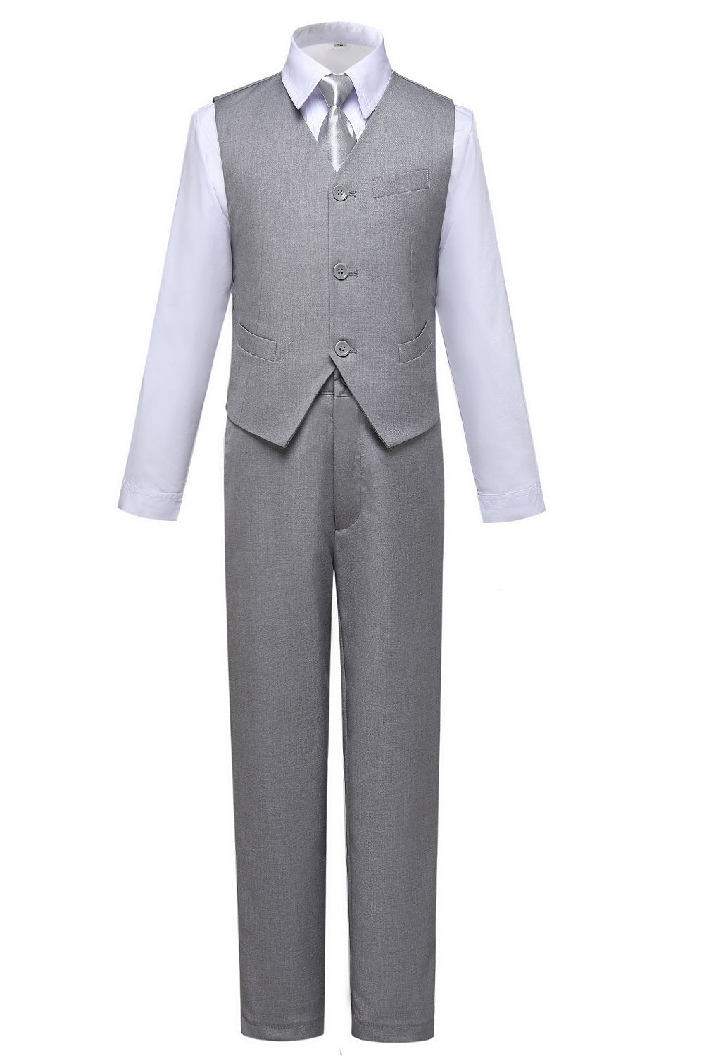 ly1608 Light Grey Classic 4 Piece Boy's Formal Suits With Vest+Pants+Shirt+Tie