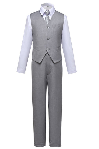 ly1608 Light Grey Classic 4 Piece Boy's Formal Suits With Vest+Pants+Shirt+Tie