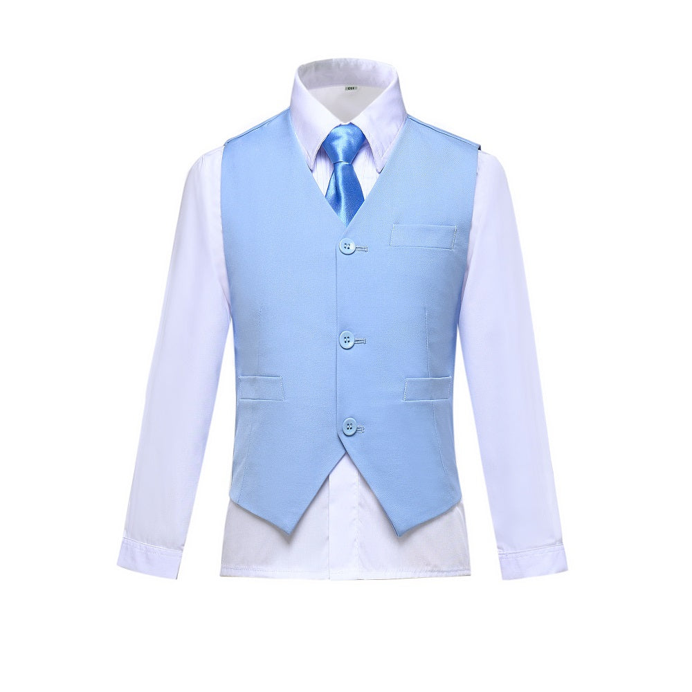 ly1603 Light Blue Formal Classic 4 Piece Boy's Formal Suits With Vest+Pants+Shirt+Tie