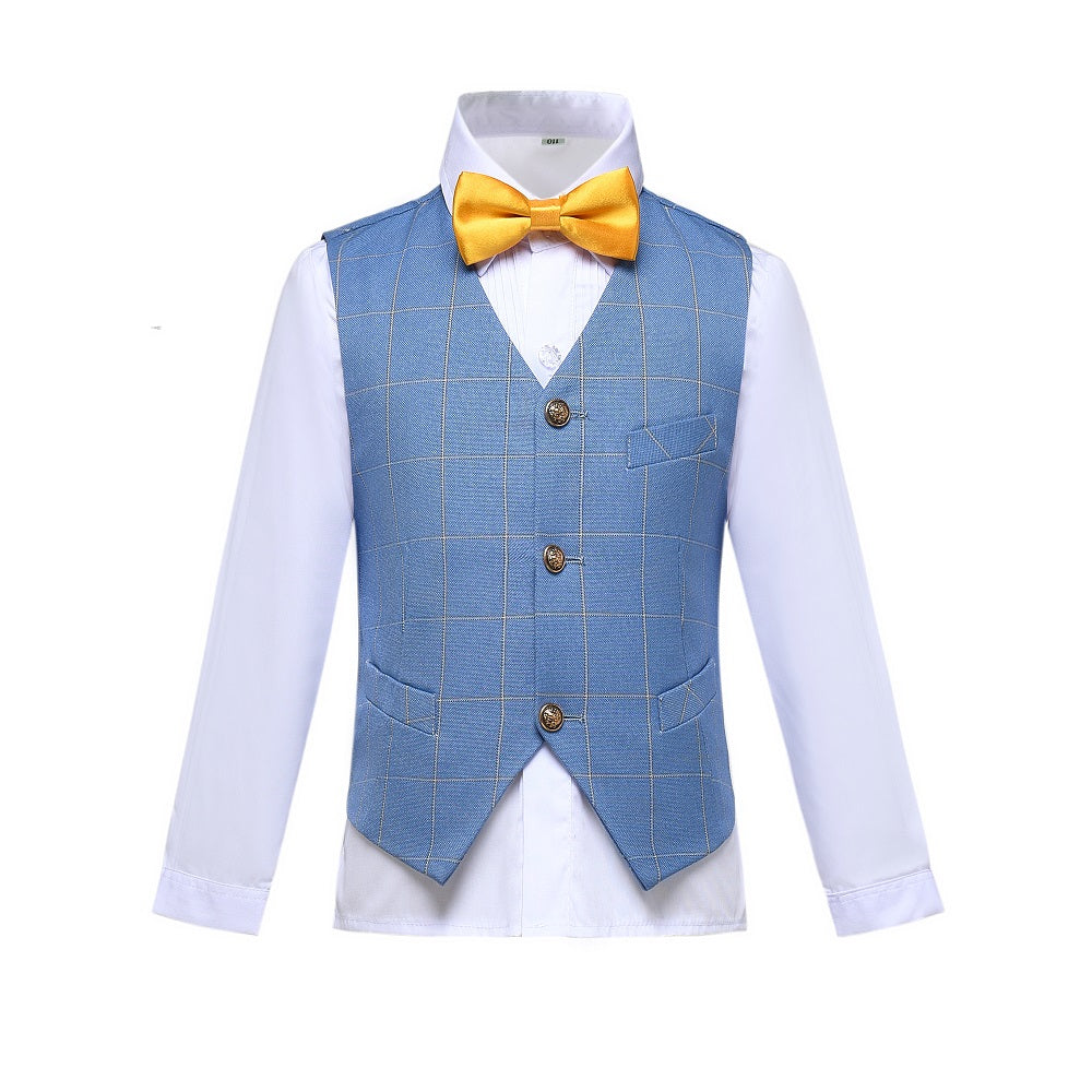 ly1671 Light Blue Plaid Page Boy Formal 5 Piece Boys Suits