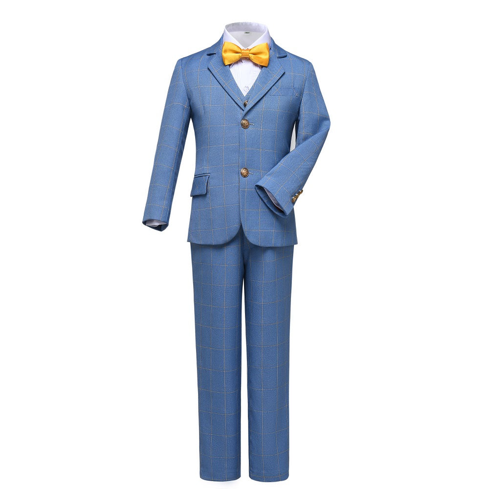 ly1671 Light Blue Plaid Page Boy Formal 5 Piece Boys Suits