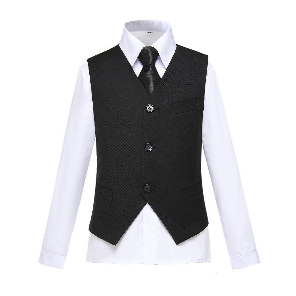 ly1614 Black Custom Fit Slim 4 Piece Boy's Formal Suits With Vest+Pants+Shirt+Tie