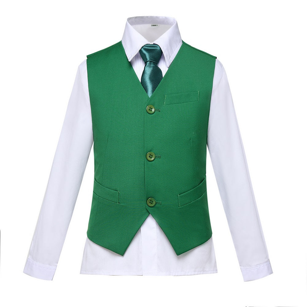 ly1609 Green 4 Piece Boy's Formal Suits With Vest+Pants+Shirt+Tie