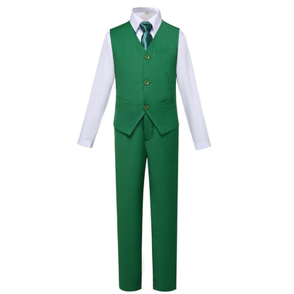 ly1609 Green 4 Piece Boy's Formal Suits With Vest+Pants+Shirt+Tie