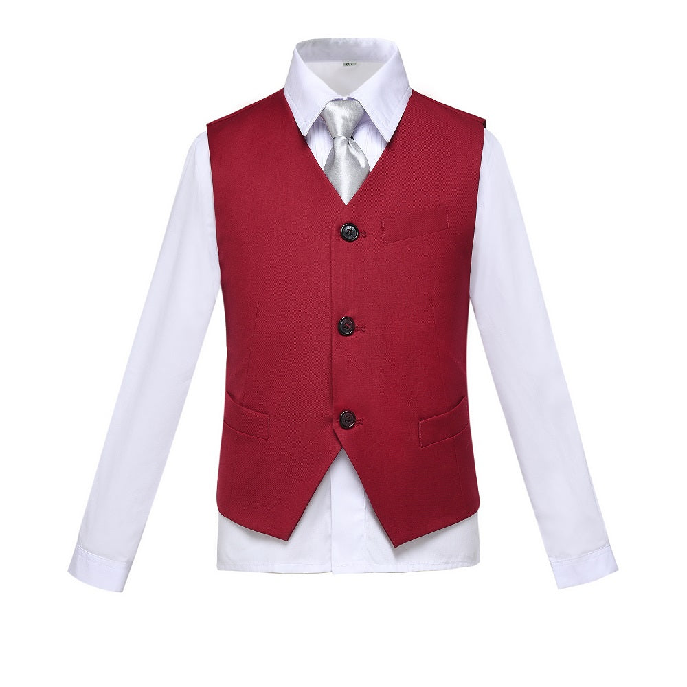 ly1582 Burgundy 2 Piece Kids Boys' Vest and Pants Dress Suits Set