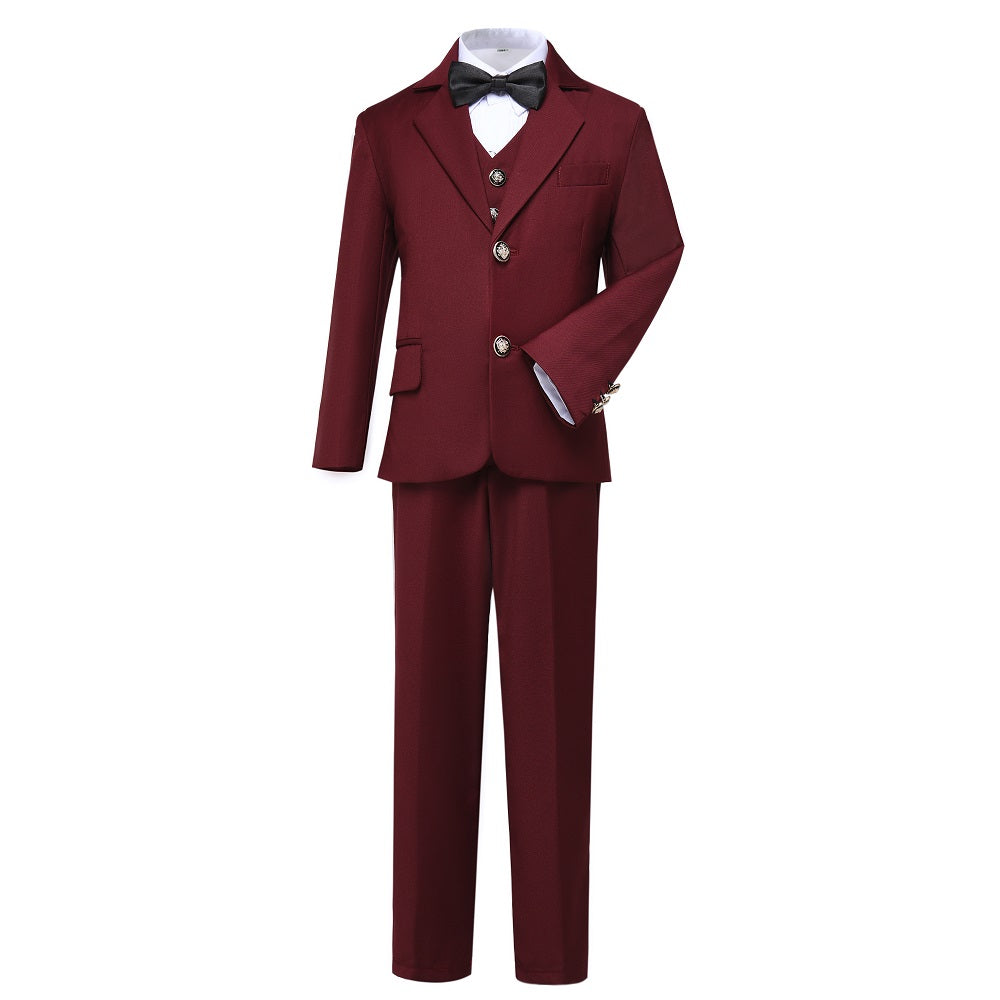 ly1688 Burgundy Formal School 5 Piece Boys Suits