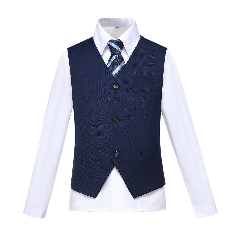 ly1612 Navy Fit Slim 4 Piece Boy's Formal Suits With Vest+Pants+Shirt+Tie