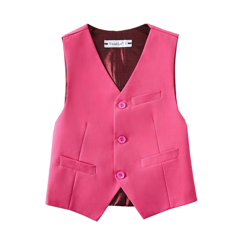 ly1430 Pink 3 Piece Kids Boys' Formal Fit Blazer Vest and Pants Dress Suits Set