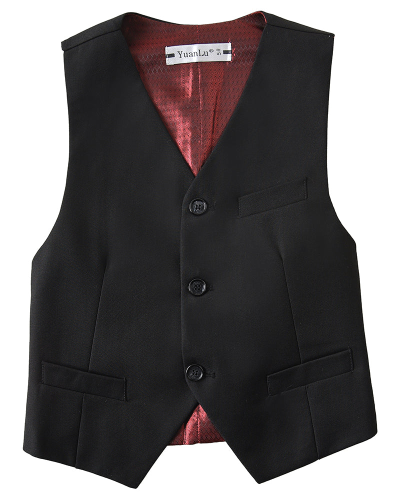 ly1758 Black 3 Piece Kids Boys' Formal Blazer Vest and Pants Dress Suits Set