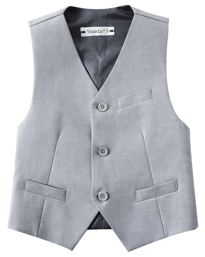 ly1741 Gray 4 Piece Boys' Formal Suit Set with Vest Pants Dress Shirt and Tie BS40