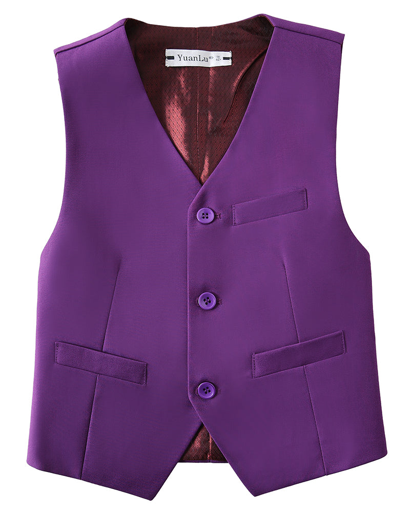 ly1736 Purple 4 Piece Boys' Formal Suit Set with Vest Pants Dress Shirt and Tie BS46