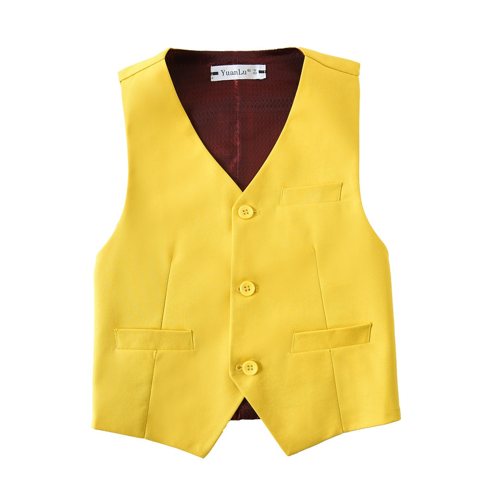 ly1429 Yellow 3 Piece Kids Boys' Formal Fit Blazer Vest and Pants Dress Suits Set