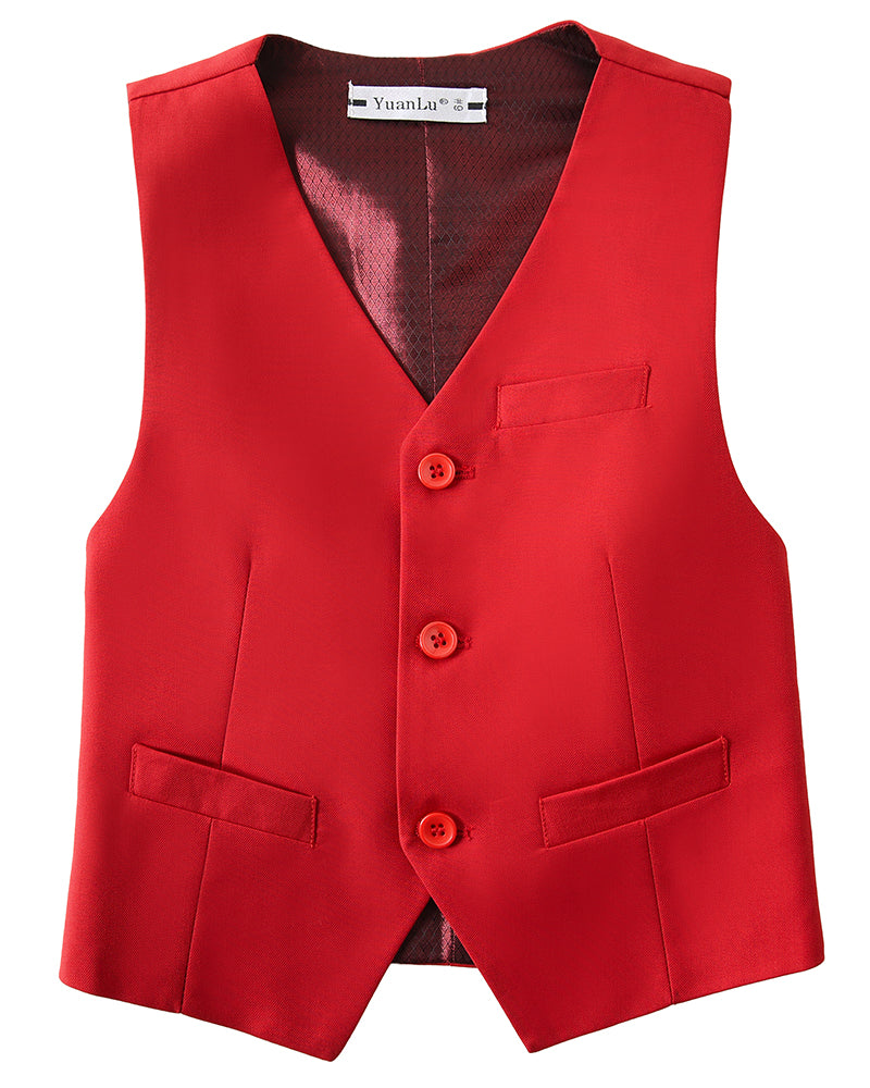 ly1757 Red 3 Piece Kids Boys' Formal Blazer Vest and Pants Dress Suits Set