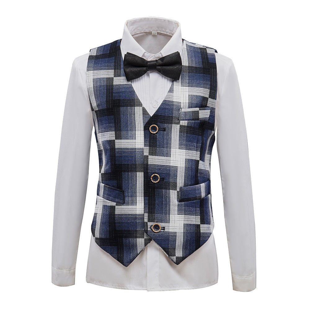 ly1433 Black and Grey Plaid Banquet 5 Piece Boys Suits