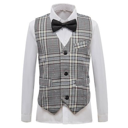 ly1591 Grey and White Plaid Elegant Formal 5 Piece Boys Suits