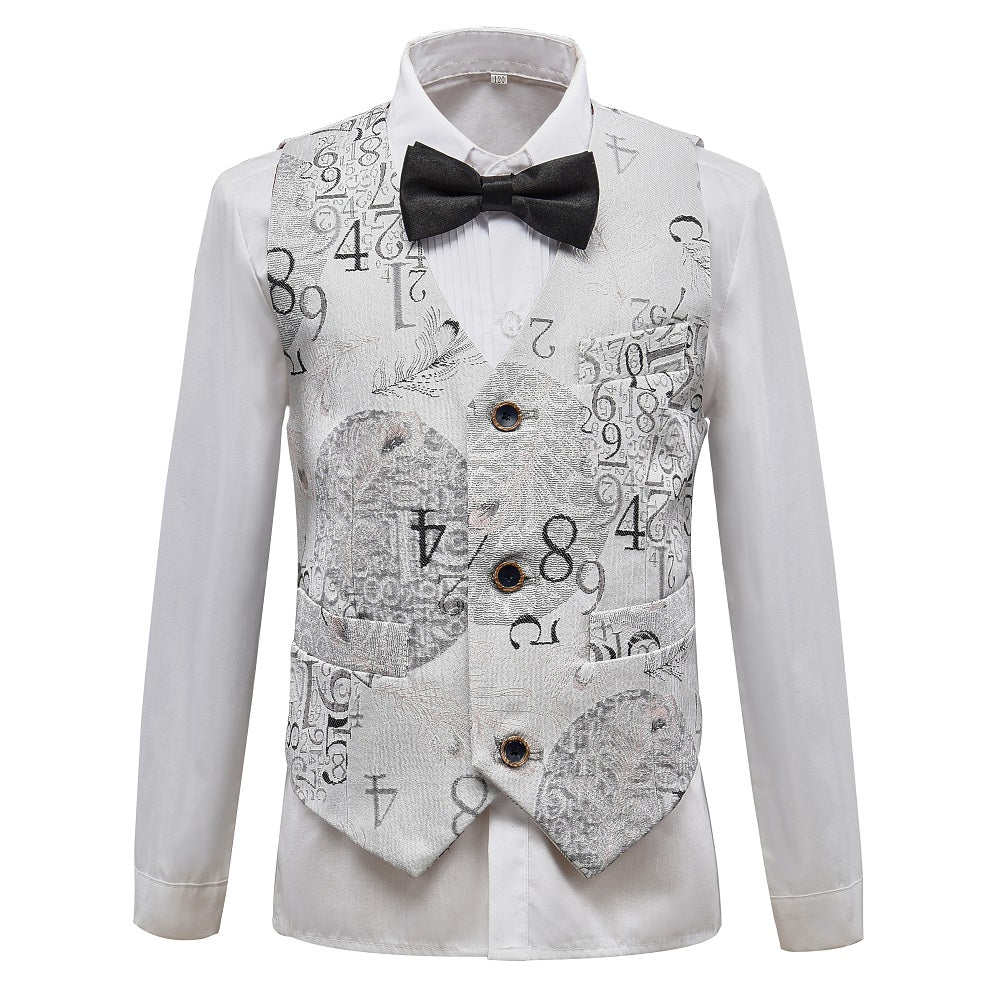 ly1435 White Unique Patterned Party 5 Piece Boys Suits