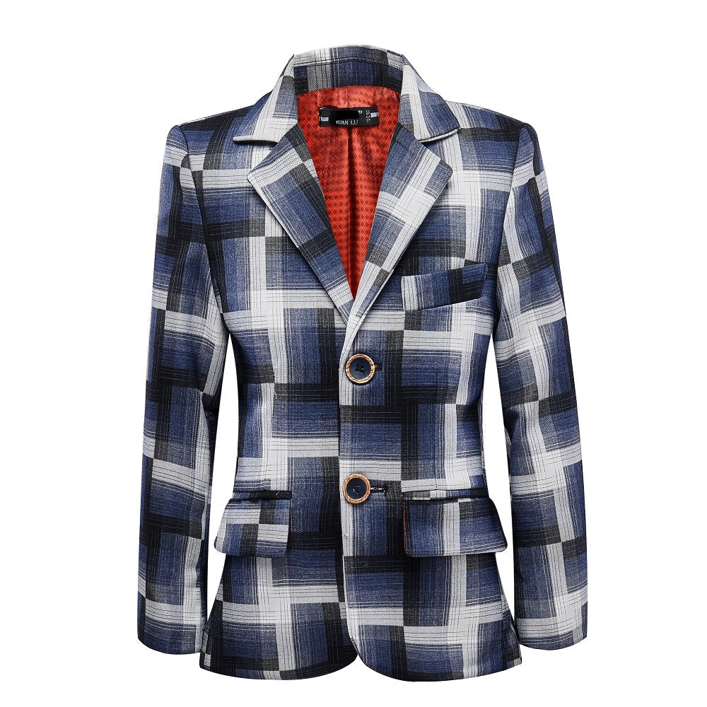 ly1433 Black and Grey Plaid Banquet 5 Piece Boys Suits