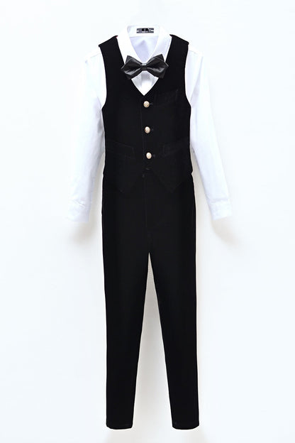 ly1420 Black Velvet 2 Piece Kids Boys' Vest and Pants Dress Suits Set