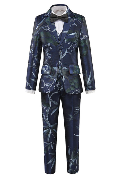 Blue Unique Patterned Party Banquet 5 Piece Boys Suits