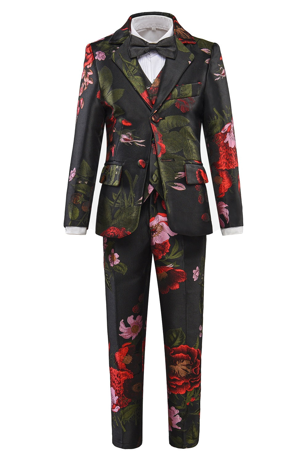 Black Unique Patterned Party Banquet 5 Piece Boys Suits