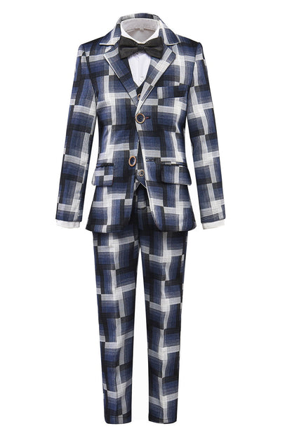 Black and Grey Plaid Banquet 5 Piece Boys Suits