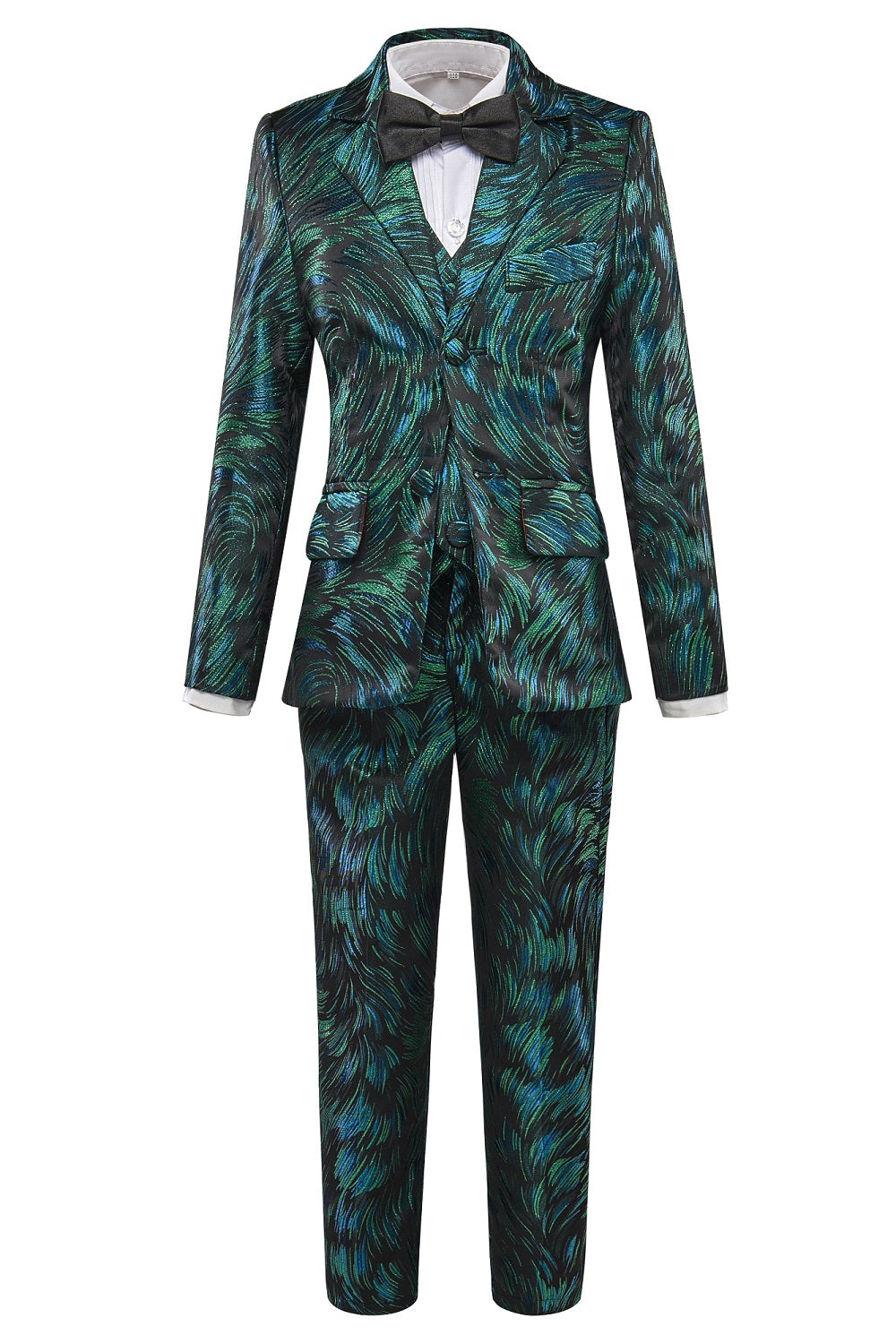 Green Unique Patterned Party 5 Piece Boys Suits