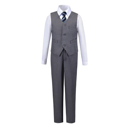 ly1607 Grey Formal Classic 4 Piece Boy's Formal Suits With Vest+Pants+Shirt+Tie